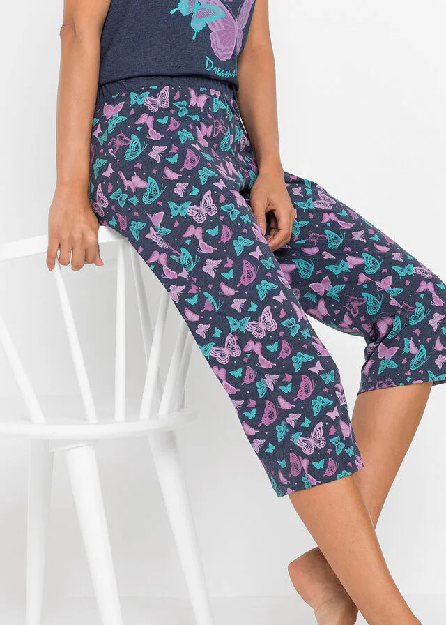 Pijama capri Azul jaspeado estampado