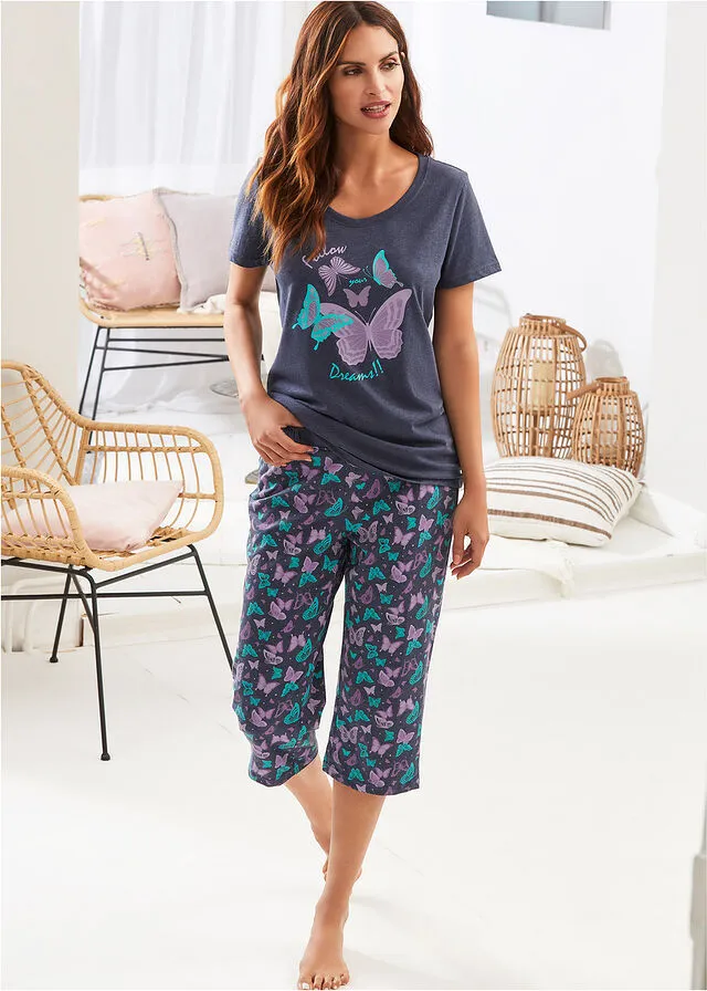 Pijama capri Azul jaspeado estampado