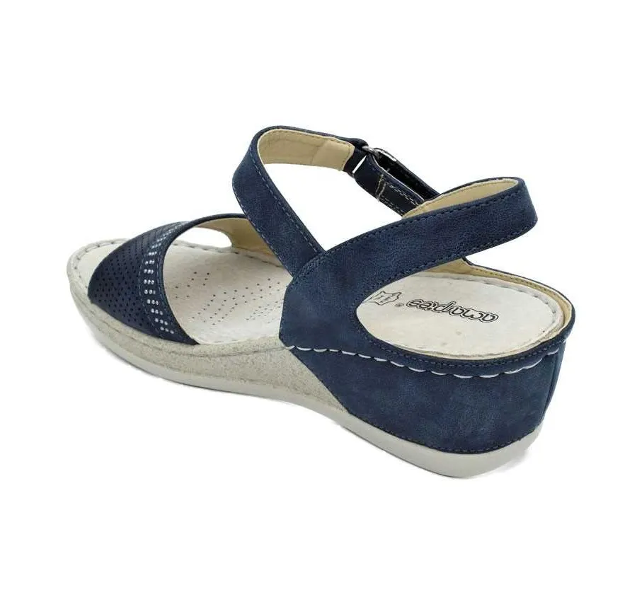 SANDALIA TIRAS CONFORT ELÁSTICOS ZAPATO MUJER PUNTERA ABIERTA MARINO