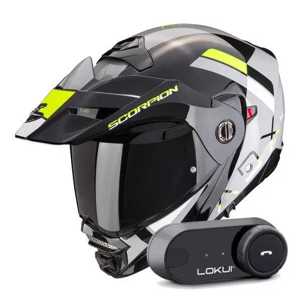 SCORPION ADX2 GALANE GREY BLACK NEON YELLOW + KIT BLUETOOTH LOKUI K30 