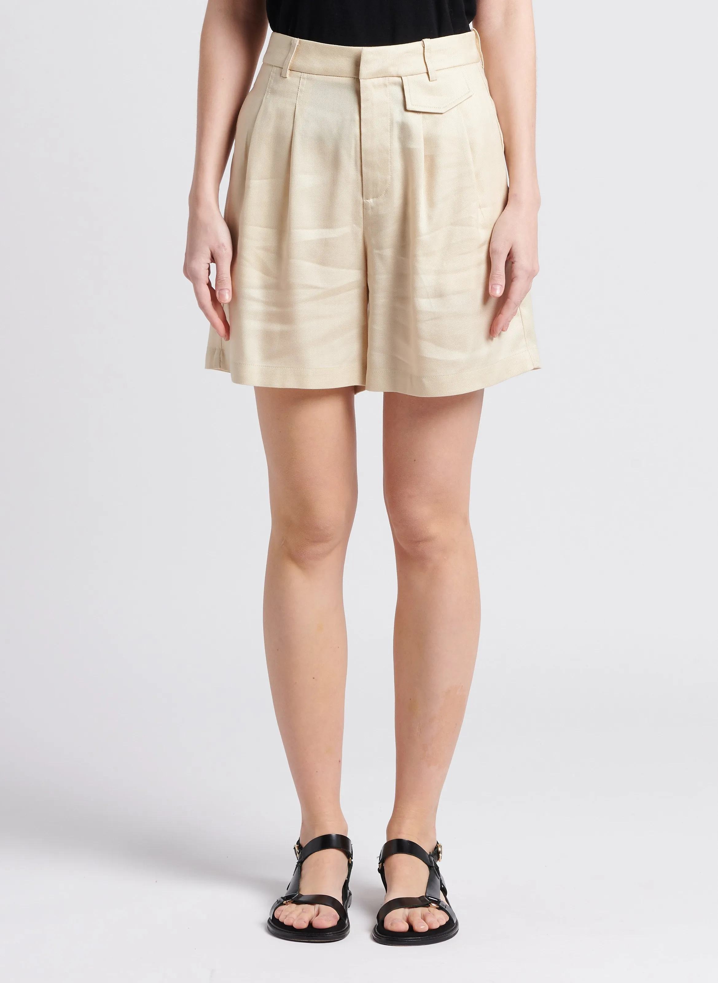SEE U SOON Short recto de talle alto en beige