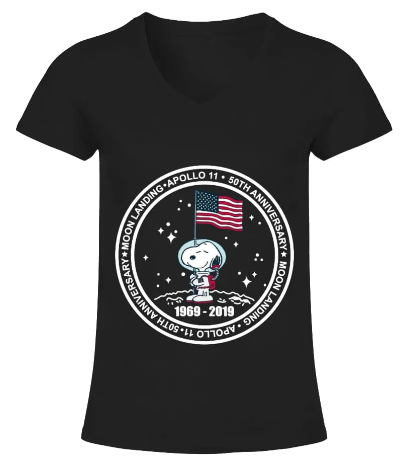 Snoopy Moon landing Apollo 11 50th Camiseta cuello pico Mujer