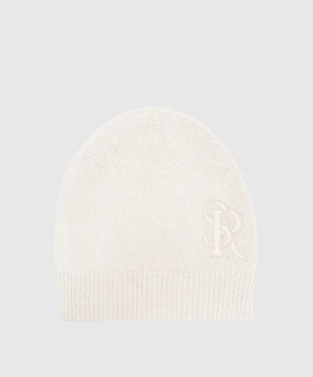 Stefano Ricci Beige cashmere cap with crocodile skin monogram