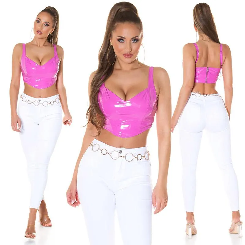 Top Crop Latex rosa