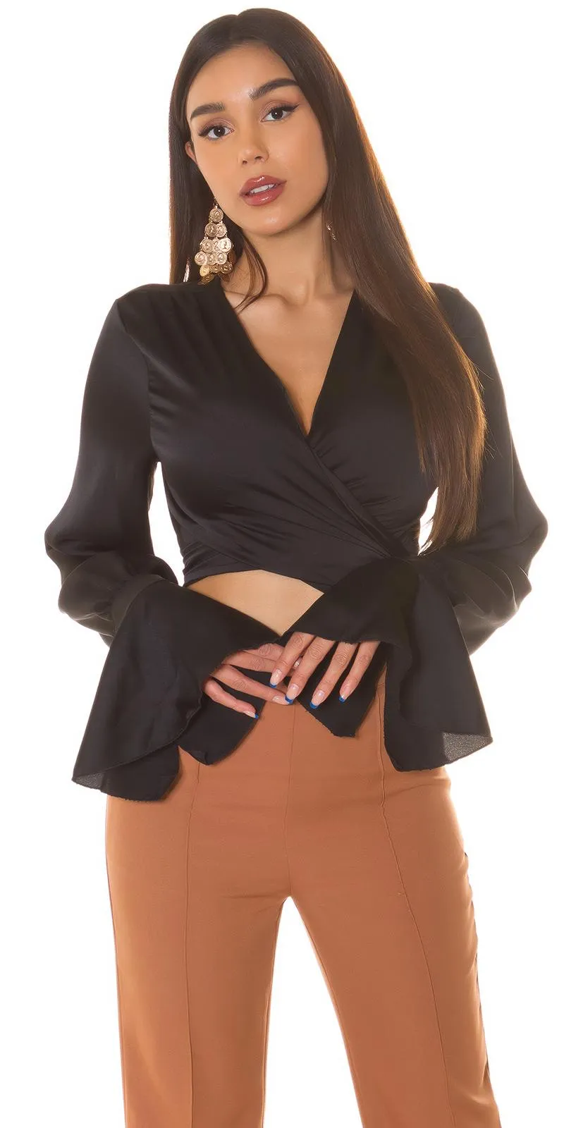Top cruzado satinado Negro