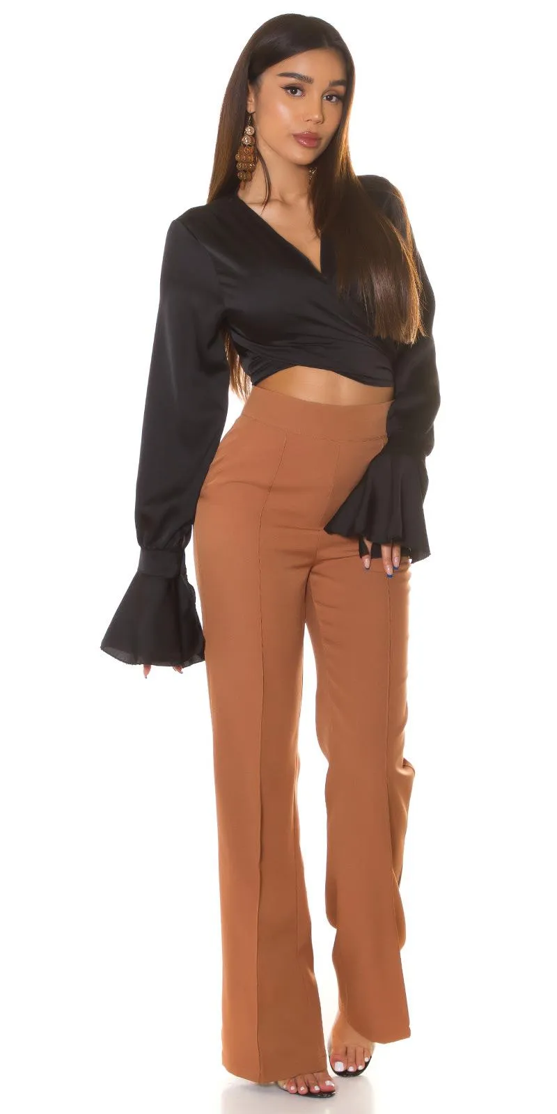 Top cruzado satinado Negro