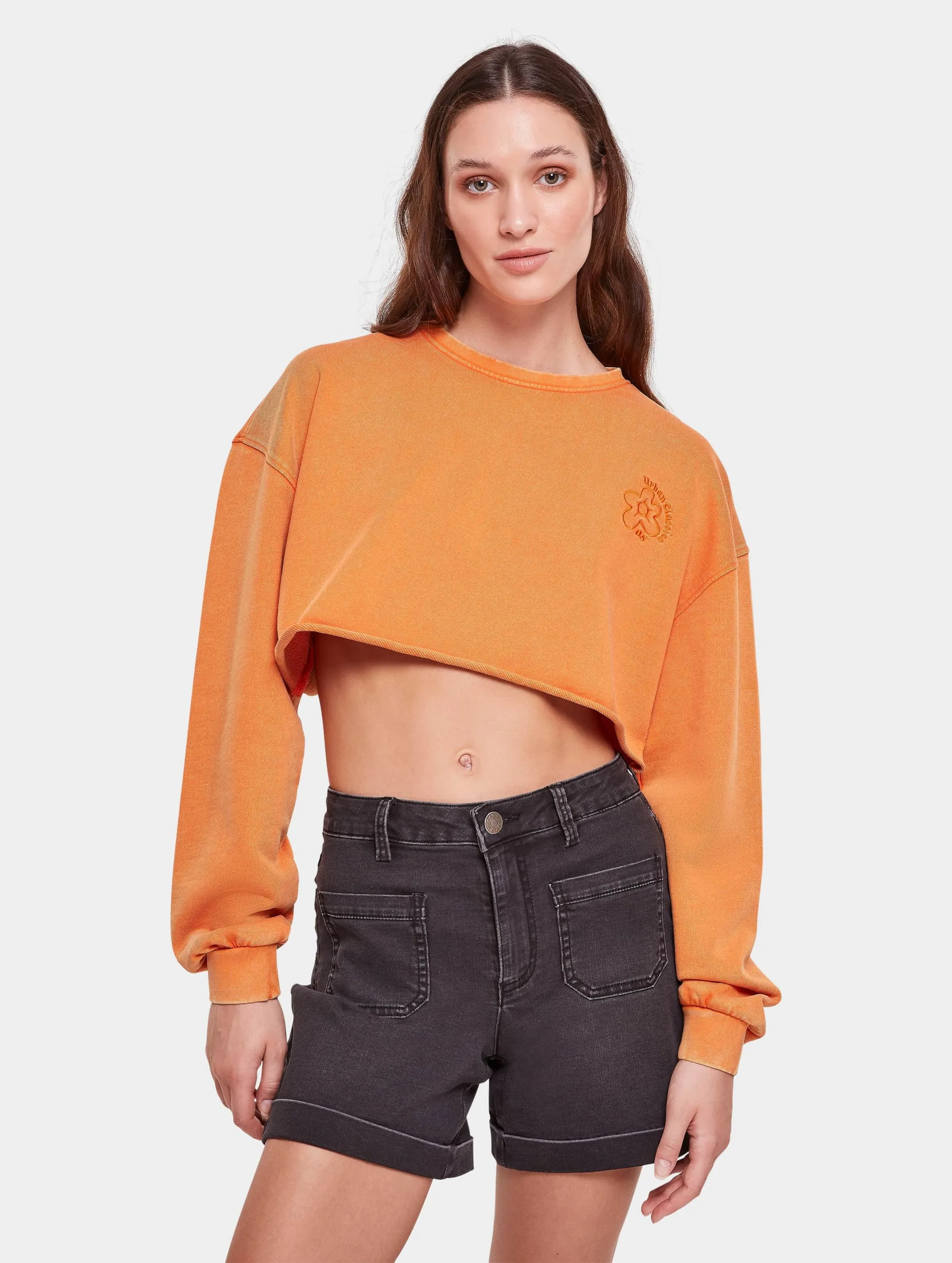 Urban Classics Ladies Cropped Flower Embroidery Terry