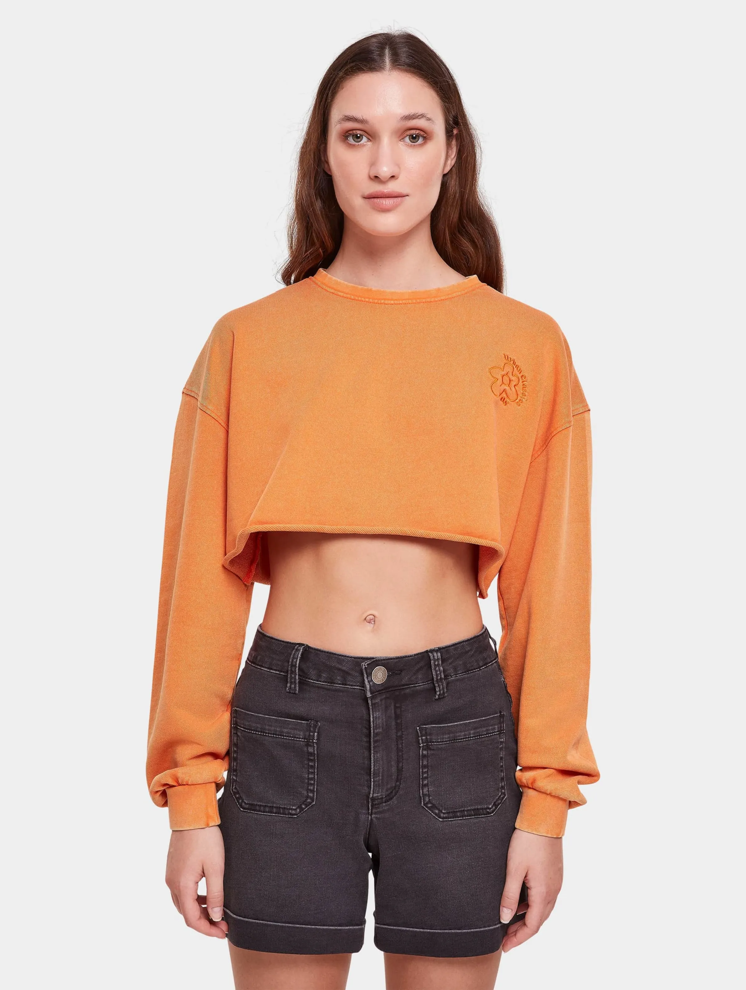 Urban Classics Ladies Cropped Flower Embroidery Terry