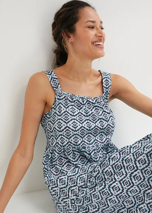 VESTIDO AZUL MARINOBLANCO ESTAMPADO