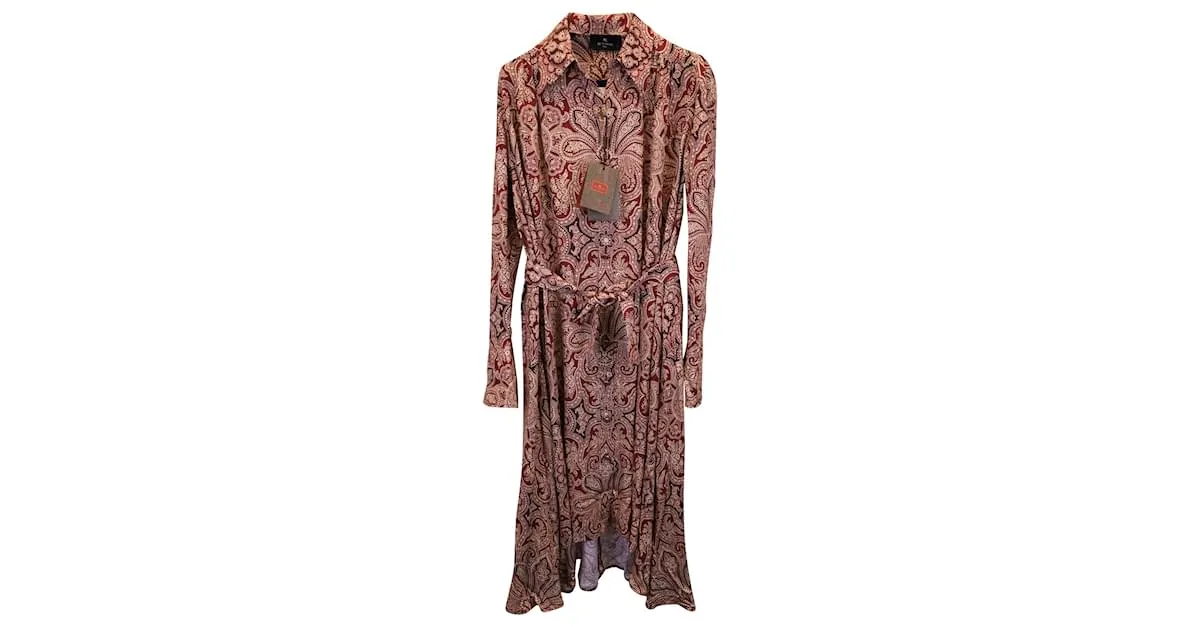 Vestido camisero midi con estampado de cachemira en viscosa roja de Etro 