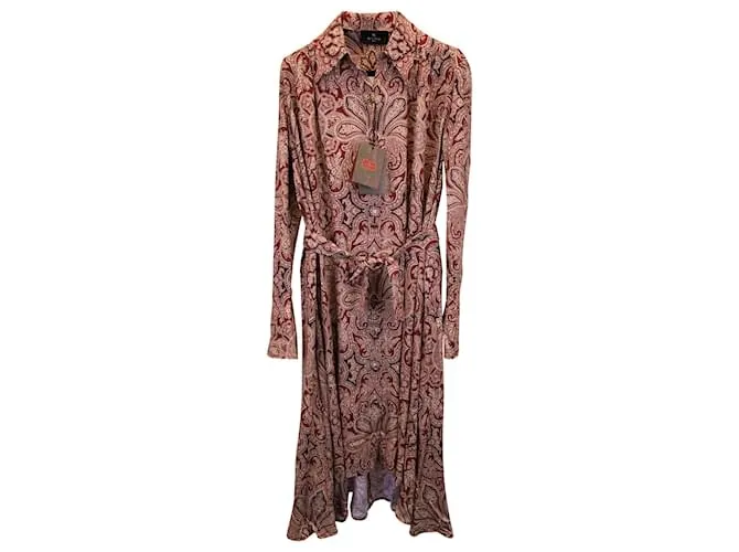 Vestido camisero midi con estampado de cachemira en viscosa roja de Etro 