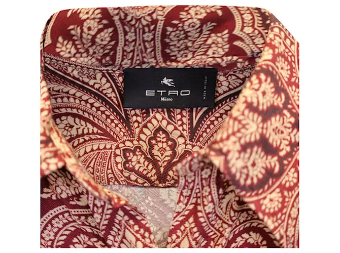 Vestido camisero midi con estampado de cachemira en viscosa roja de Etro 