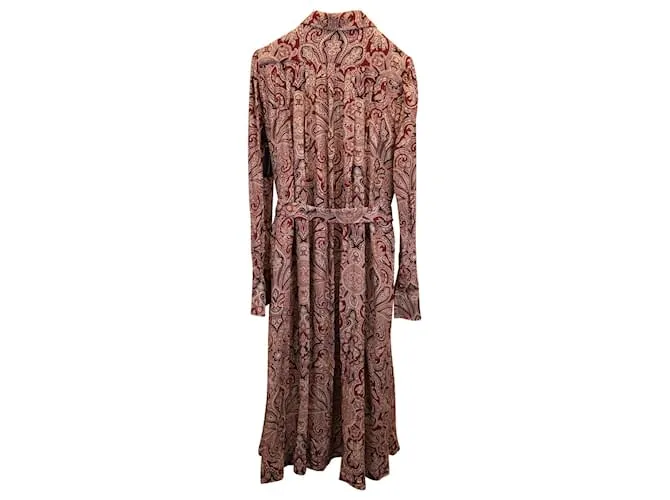 Vestido camisero midi con estampado de cachemira en viscosa roja de Etro 