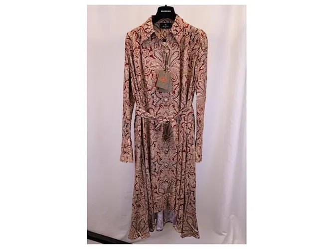 Vestido camisero midi con estampado de cachemira en viscosa roja de Etro 