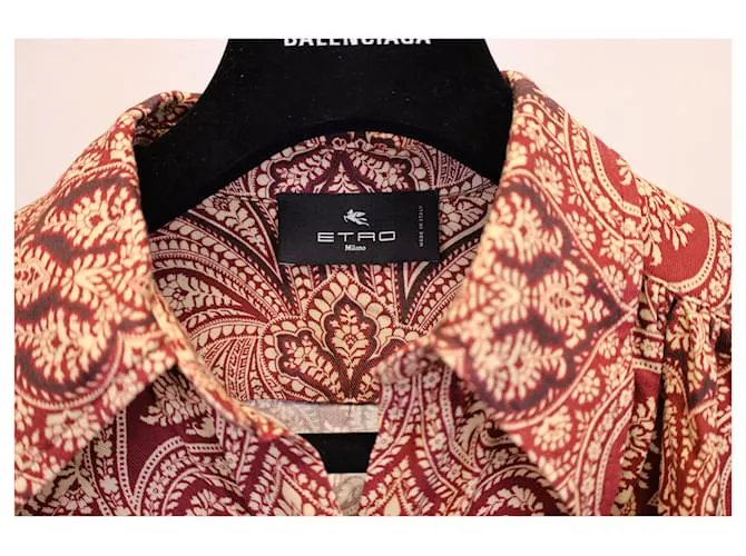 Vestido camisero midi con estampado de cachemira en viscosa roja de Etro 