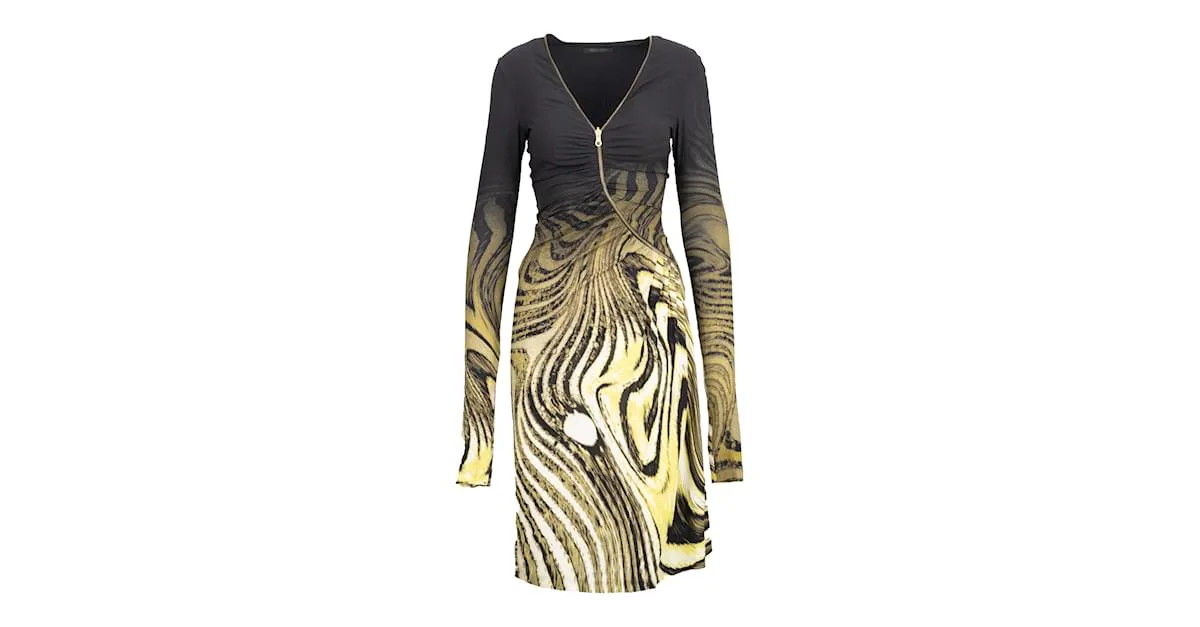 Vestido con estampado animalier de Roberto Cavalli y cremallera frontal Multicolor 
