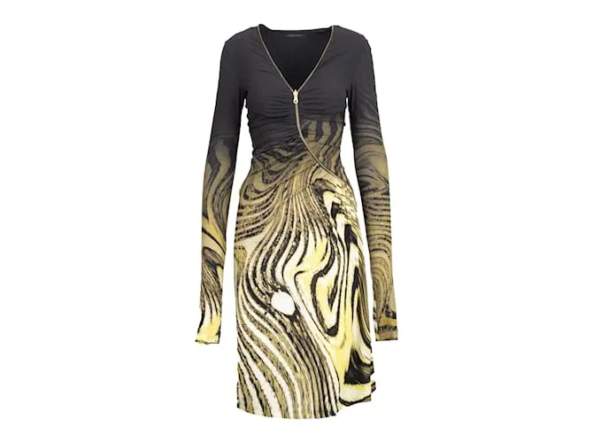 Vestido con estampado animalier de Roberto Cavalli y cremallera frontal Multicolor 