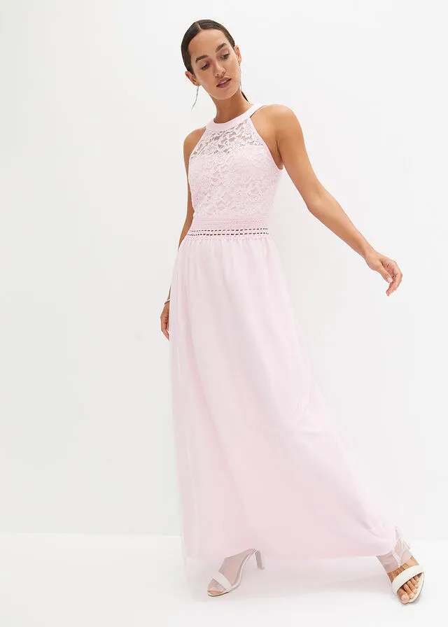 Vestido largo rosa cristal