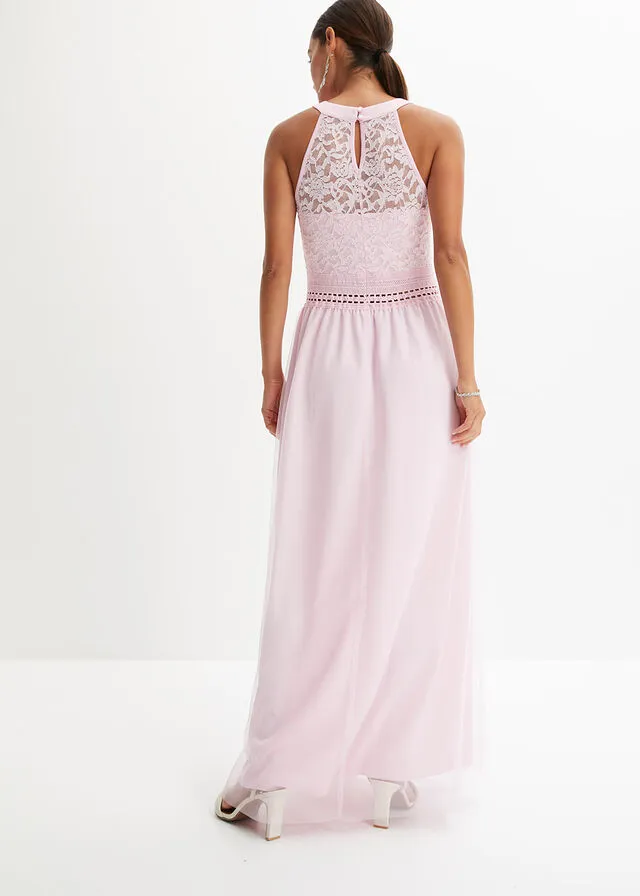 Vestido largo rosa cristal