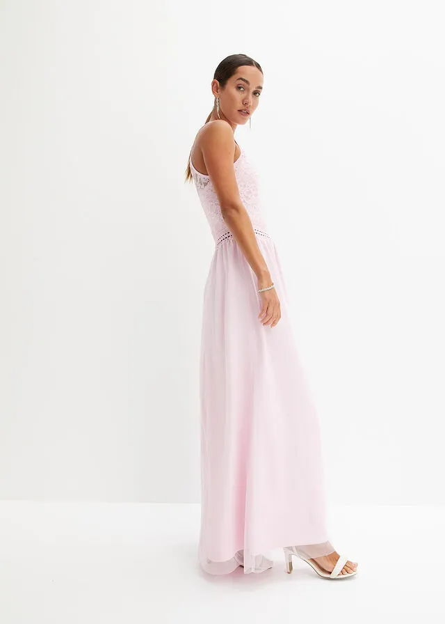 Vestido largo rosa cristal