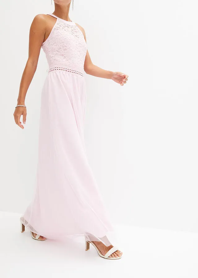 Vestido largo rosa cristal
