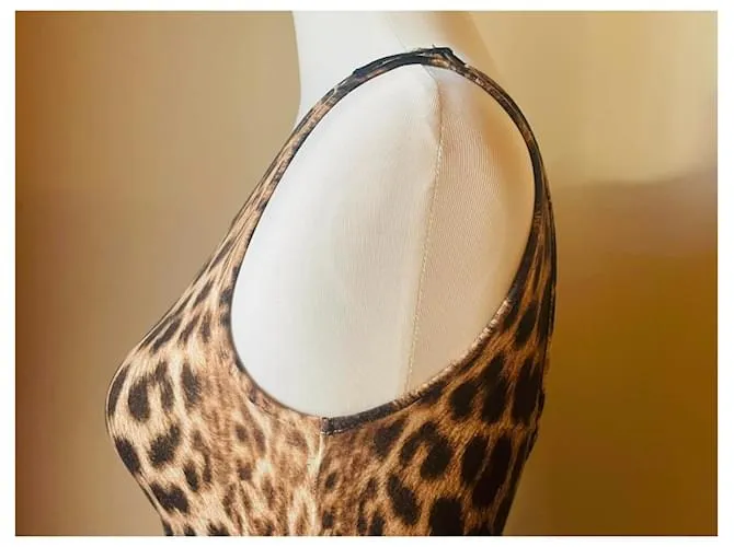 Vestido midi ROBERTO CAVALLI en el icónico estampado animal talla 42 italiano Beige 