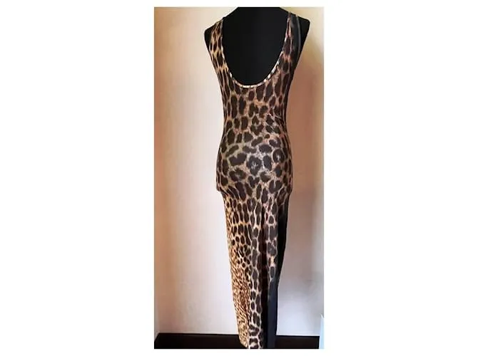 Vestido midi ROBERTO CAVALLI en el icónico estampado animal talla 42 italiano Beige 