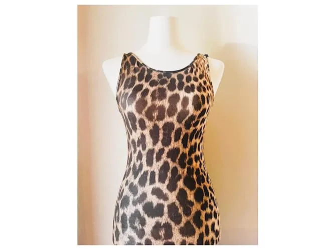 Vestido midi ROBERTO CAVALLI en el icónico estampado animal talla 42 italiano Beige 