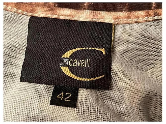 Vestido midi ROBERTO CAVALLI en el icónico estampado animal talla 42 italiano Beige 