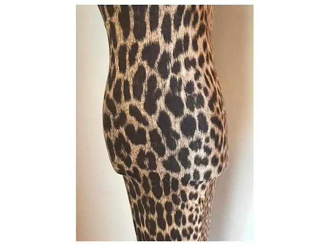 Vestido midi ROBERTO CAVALLI en el icónico estampado animal talla 42 italiano Beige 