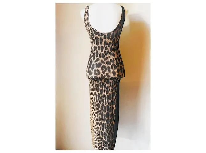 Vestido midi ROBERTO CAVALLI en el icónico estampado animal talla 42 italiano Beige 