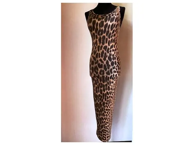 Vestido midi ROBERTO CAVALLI en el icónico estampado animal talla 42 italiano Beige 