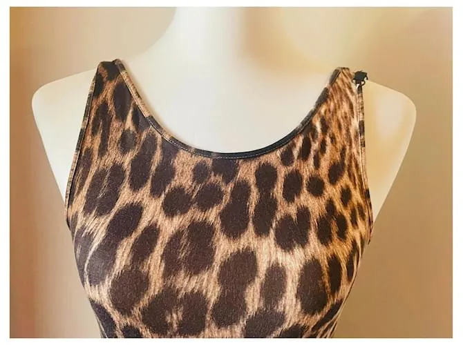 Vestido midi ROBERTO CAVALLI en el icónico estampado animal talla 42 italiano Beige 